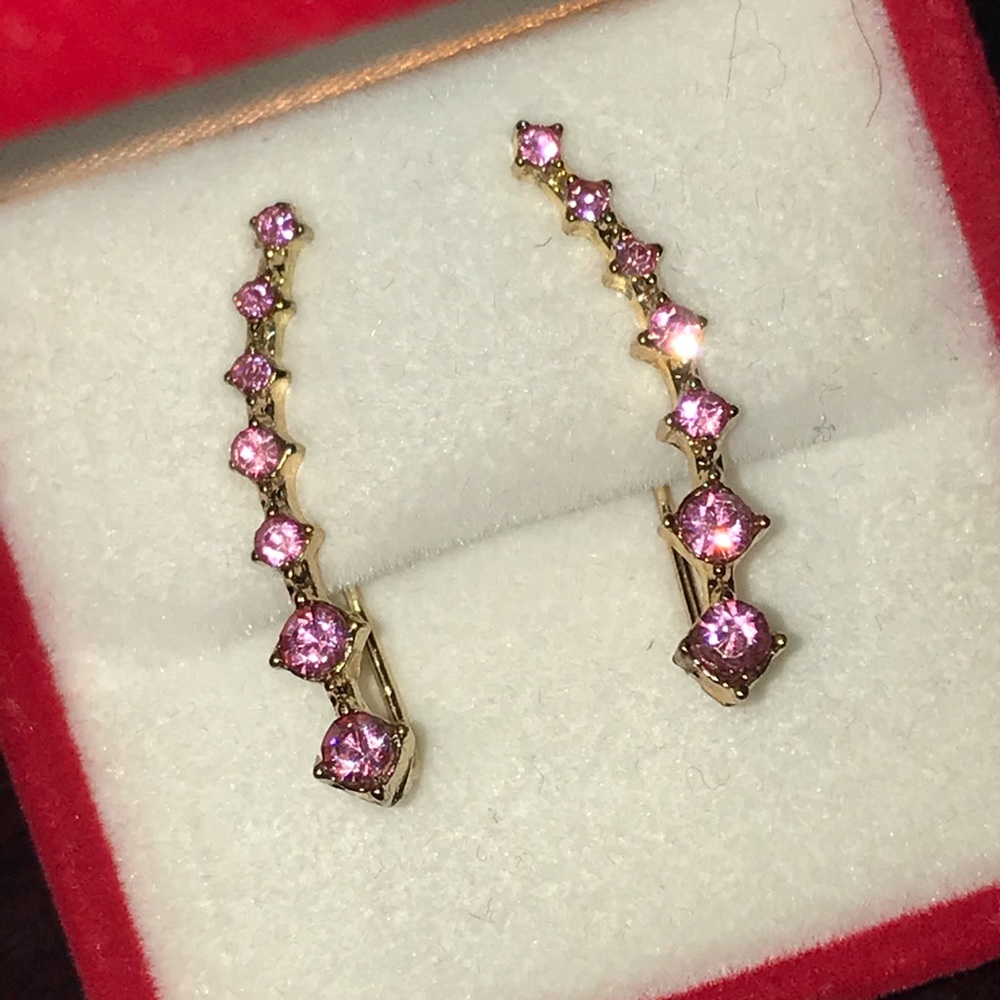 post earring pink & gold rhinestone ear crawler